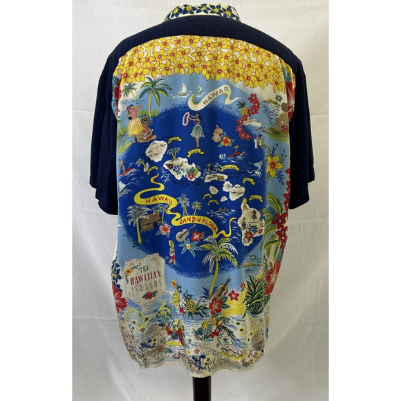 Tommy Hilfiger The Hawaiian Islands Shirt Mens XL Navy Blue Tropical Aloha FS - Picture 3 of 14
